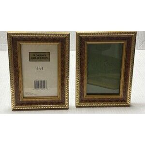 Florence Collection 4x6 Gold Ornate Frames Set of 2 Vintage Burl Wood Look